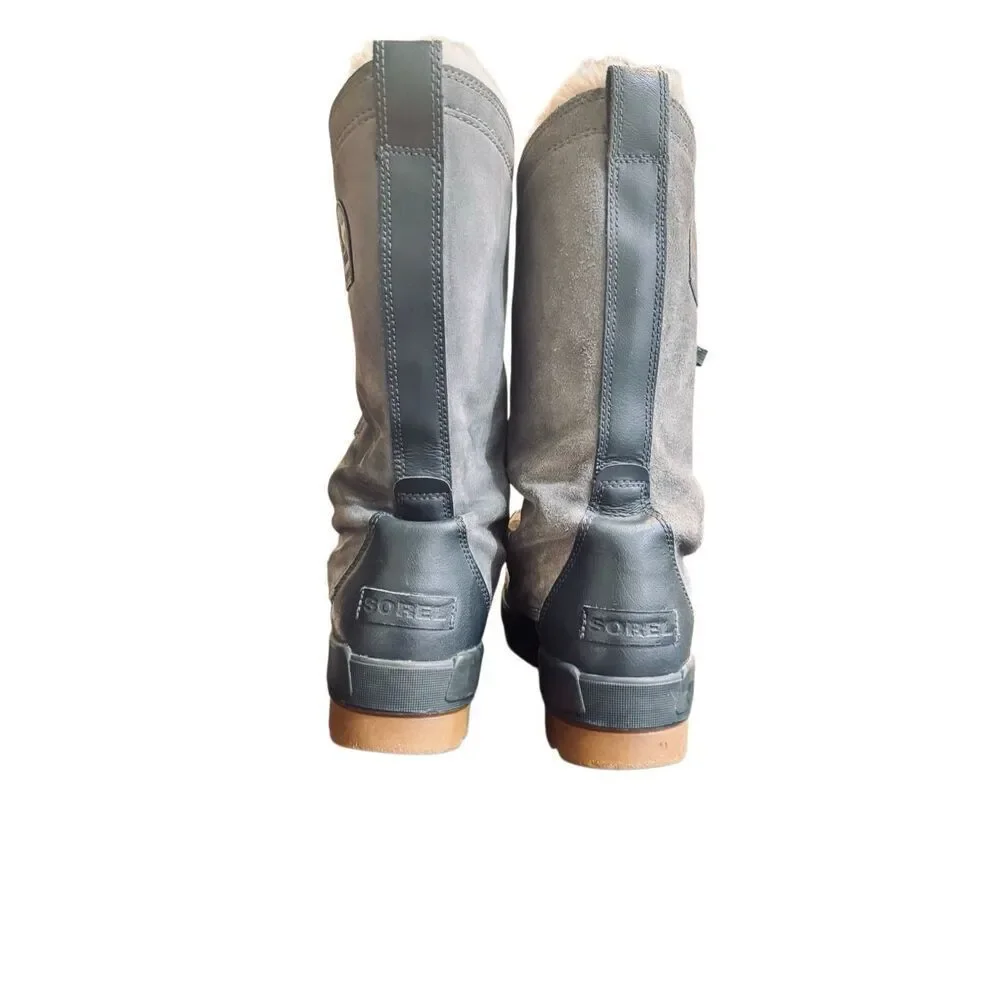 Sorel Waterproof Winter Boots Women’s 11 Gray Lace Up Faux Fur Snow
